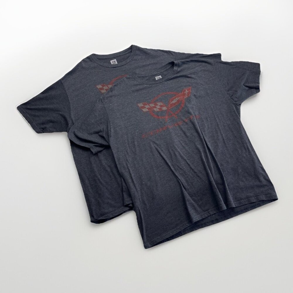 Lot x2 Bulk Corvette GM T-shirt Grey / Red Size 2XL Official Licensed Retro Fade
